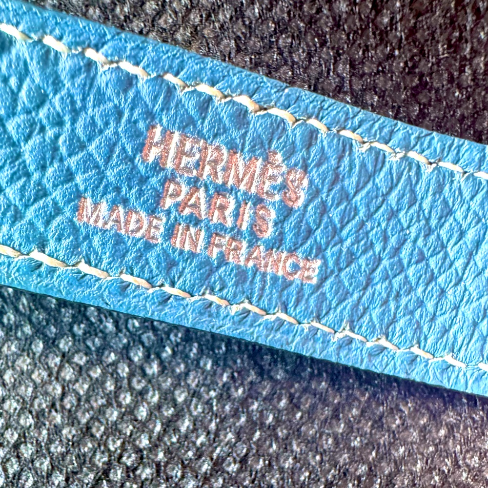 Hermès Blue Scarf Ring Leather Bag Charm Gloves Holder, RARE COLORS Hermès Kelly - Picture 6 of 7